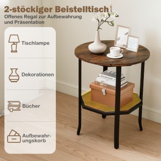 Costway Διπλός Στρογγυλός Βοηθητικός Τραπεζάκι με Αποθηκευτικό Χώρο...