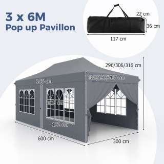 Costway Γκρι Αναδιπλούμενο Περίπτερο 3x6μ με 6 Αφαιρούμενα Πλευρικά... Costway Γκρι Αναδιπλούμενο Περίπτερο 3x6μ με 6 Αφαιρούμενα Πλευρικά...