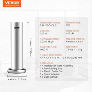 VEVOR Μηχανή Αρωμάτων 120ml Bluetooth Ψυχρού Αέρα 1000τ.φ. Χωρίς Νε... VEVOR Μηχανή Αρωμάτων 120ml Bluetooth Ψυχρού Αέρα 1000τ.φ. Χωρίς Νε...
