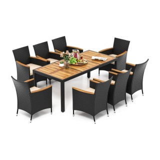 Costway Σετ Κήπου Rattan 9 Τεμαχίων για 8 Άτομα με Τραπέζι από Ξύλο... Costway Σετ Κήπου Rattan 9 Τεμαχίων για 8 Άτομα με Τραπέζι από Ξύλο...