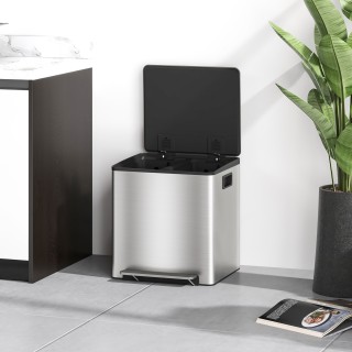 HOMCOM Κάδος Απορριμμάτων με 2 Διαμερίσματα 15L με Πεντάλ και Αθόρυ...