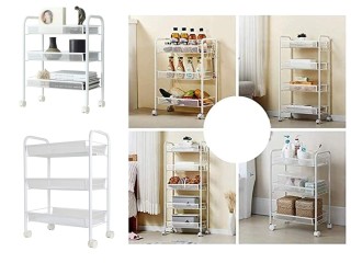 Μεταλλική Ραφιέρα Μπάνιου και Κουζίνας με Ρόδες 3 Επιπέδων Λευκό 59... Μεταλλική Ραφιέρα Μπάνιου και Κουζίνας με Ρόδες 3 Επιπέδων Λευκό 59...