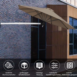 Costway Επιτοίχια Ομπρέλα Αλουμινίου με Πολυεστερικό Κάλυμμα και Ρυ...