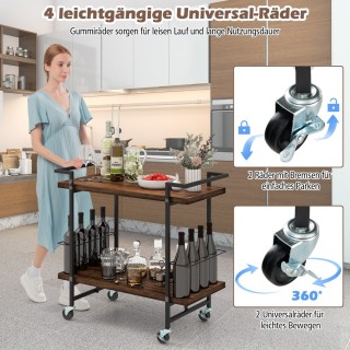 Costway  Διόροφος Καρότσι Αποθήκευσης με Μεταλλικό Σκελετό και Ρόδε...