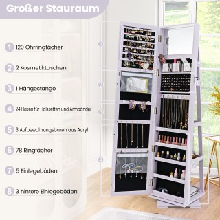 Costway Ντουλάπα Κοσμημάτων με Ολόσωμο Καθρέφτη και Ενσωματωμένο Κα...