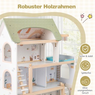 Costway Ξύλινο Κουκλόσπιτο για Παιδιά με 33 Έπιπλα, Μπαλκόνι και Πι... Costway Ξύλινο Κουκλόσπιτο για Παιδιά με 33 Έπιπλα, Μπαλκόνι και Πι...