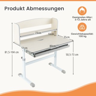 Costway Παιδικό Γραφείο Ρυθμιζόμενου Ύψους : 80 x 51 x 104 εκ με Κλ...