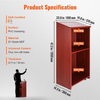 Βήμα VEVOR, 47 με Ρόδες, Ξύλινο Αναλόγιο με Ράφια, Καφέ  CTSJTZSYMD...