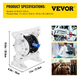 VEVOR Αντλία Διαφράγματος Αέρα 7GPM 100PSI Πολυπροπυλενίου με 1/2 Ε...
