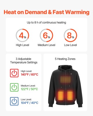 VEVOR Θερμαινόμενη Unisex Ζακέτα Φούτερ για Χειμερινές Δραστηριότητ...