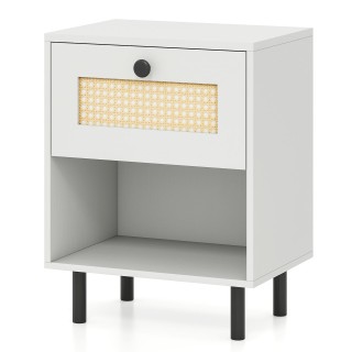 Costway Κομοδίνο boho με συρτάρι από ρατάν, 4 σταθερά πόδια, 2 κιτ ...