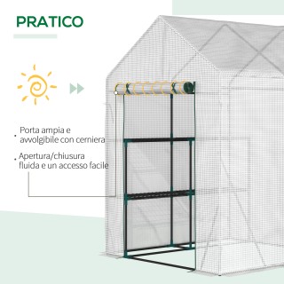 Outsunny Υπαίθριο Θερμοκήπιο με 2 Ράφια, Κυλιόμενη Πόρτα, 143x143x1...