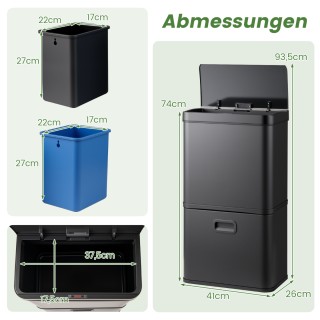 Costway 56L Ανοξείδωτος Κάδος με Αισθητήρα Κίνησης και Διπλούς Κάδο...