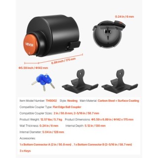 VEVOR Κλείδωμα Συμπλέκτη Τρέιλερ για Σύζευξη 2 & 2-5/16 Ιντσών QTST... VEVOR Κλείδωμα Συμπλέκτη Τρέιλερ για Σύζευξη 2 & 2-5/16 Ιντσών QTST...