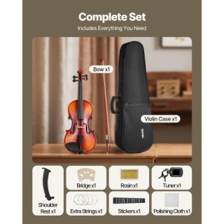 VEVOR Βιολί 355mm Πλήρους Μεγέθους Σετ για Αρχάριους Γυαλιστερό Καφ...