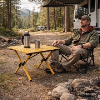 MULTIGARDEN Πτυσσόμενο τραπέζι κάμπινγκ 60x60 εκ. με τσάντα μεταφορ...