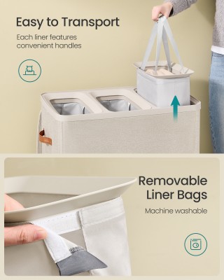 Songmics Καλάθι Απλύτων 190 L με 3 Χώρους, Καπάκι, Χερούλια και Αφα...