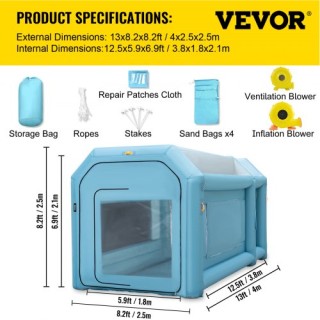 Φορητή Φουσκωτή Καμπίνα Βαφής VEVOR 13x8x8ft με Φίλτρο Αέρα & 2 Φυσ...