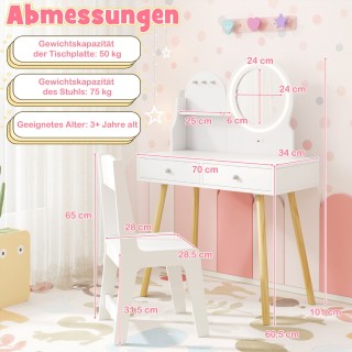 Costway Παιδικό Σετ Τουαλέτας με Φωτιζόμενο Καθρέφτη και Καρέκλα, Α...