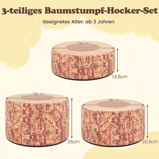 Costway Σετ 3 Παιδικών Σκαμπό Κορμών Δέντρου με Ξύλινο Μοτίβο & Δια...