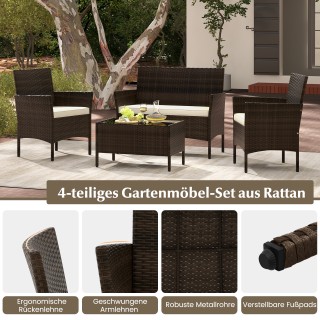 Costway Σετ επίπλων κήπου από ρατάν με 2 πολυθρόνες, παγκάκι, τραπέ...