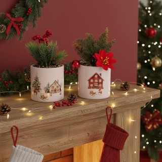 Villa DEste Σετ 4τμχ  Χριστουγεννιάτικο τεχνητό φυτό σε κεραμικό δο...