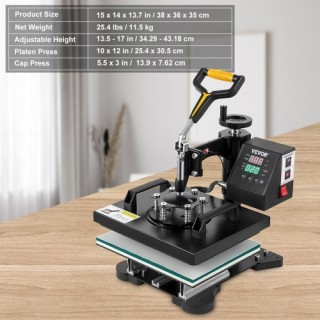 Μηχανή Θερμομεταφοράς VEVOR 10x12, 2σε1 για Μπλουζάκια & Καπέλα  DG...