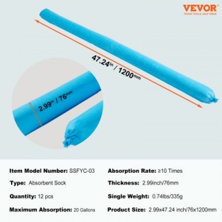 VEVOR Σετ 12 τμχ Υπέρ Απορροφητικές Κάλτσες 76x1200mm Διαχείρισης ... VEVOR Σετ 12 τμχ Υπέρ Απορροφητικές Κάλτσες 76x1200mm Διαχείρισης ...