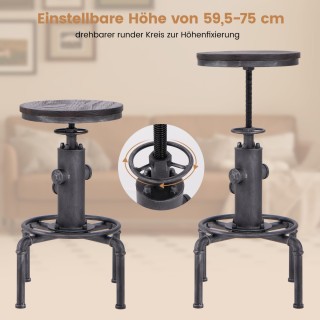 Costway Ρυθμιζόμενο σκαμπό μπαρ 59,5-75 εκ. Καρέκλα μπαρ από ξύλο κ...