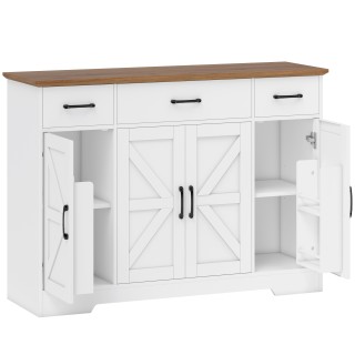 HOMCOM Ρουστίκ Ντουλάπι Κουζίνας με Πόρτες Soft-Close, 3 Συρτάρια, ...