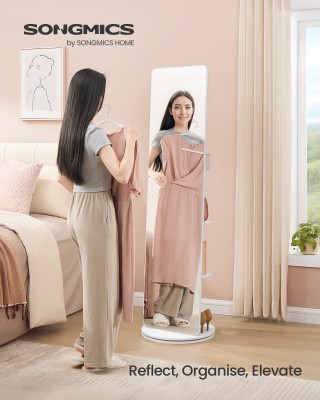 SONGMICS Περιστρεφόμενος Καθρέφτης Σώματος 360° Με Βάση, Ράφια & Γά...