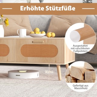 Costway  Τραπεζάκι σαλονιού από ρατάν με 2 συρτάρια, Φυσικό, 120 εκ...