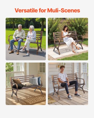 VEVOR Παγκάκι Κήπου Μεταλλικό 127 εκ. με Ράβδωση Πλάτη για Βεράντα ...