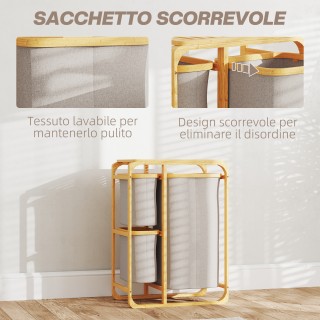 HOMCOM  Καλάθι Απλύτων από Μπαμπού με 3 Σάκους και Αποσπώμενα Ράφια...