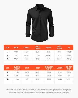 VEVOR Ανδρικό Μαύρο Πουκάμισο Διαστάσεις: Μέγεθος Μ, Μήκος Πίσω Μέσ...