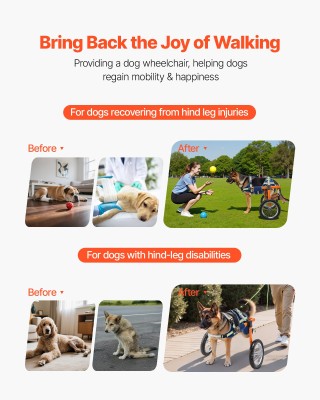 VEVOR Ελαφρύ Αμαξίδιο Σκύλου για Πίσω Πόδια με Ρυθμιζόμενο Ύψος και...