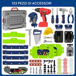 BAKAJI Τράπεζα Εργασίας 133 Τεμαχίων με Ηλεκτρικό Τρυπάνι και Κράνο...