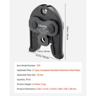 VEVOR Πρέσα V12 12mm για Ανοξείδωτους Σωλήνες V-Type JCYLQ12MMOZKA1...