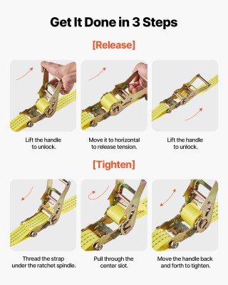 VEVOR Ιμάντες Δεσίματος με Καστάνια, 38.1 mm x 3 m, 3000 kg, 4 Τεμά...