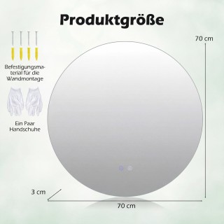 Costway Στρογγυλός Καθρέφτης Ø70 cm με Φωτισμό & Λειτουργία Μνήμης,...