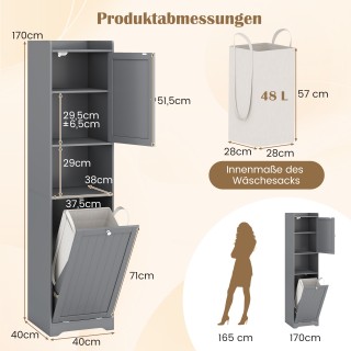 Costway Υψηλή και λεπτή ντουλάπα μπάνιου 170 cm με ρυθμιζόμενα ράφι...