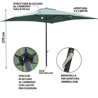 Galileo Πράσινη ομπρέλα κήπου 3x3 μ από ανθρακούχο χάλυβα με 8 ενισ...