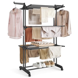 Songmics Πτυσσόμενη Απλώστρα Ρούχων 4 Επιπέδων με Ρόδες, Ανοξείδωτη...