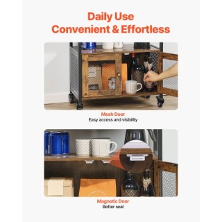 VEVOR Κινητό Ντουλάπι Καφέ 4 Επιπέδων με Ρόδες & Πόρτα Δικτυωτή TMZ...