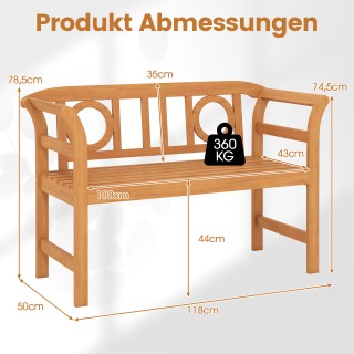 Costway Ανθεκτικό παγκάκι 2 θέσεων από ξύλο ακακίας, έως 360 κιλά, ...