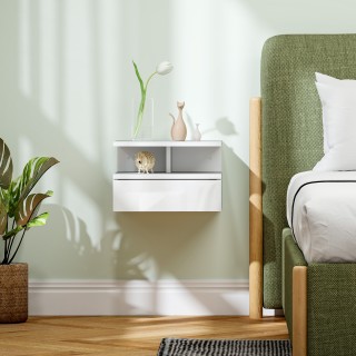 HOMCOM Κρεμαστό Κομοδίνο με Συρτάρι και Ράφι, 35x32x22.5 εκ, Λευκό ...