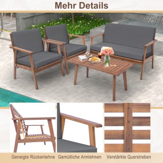 Costway  Σετ 4 Τεμαχίων Μπαλκονιού από Ακακία με Άνετα Μαξιλάρια σε...