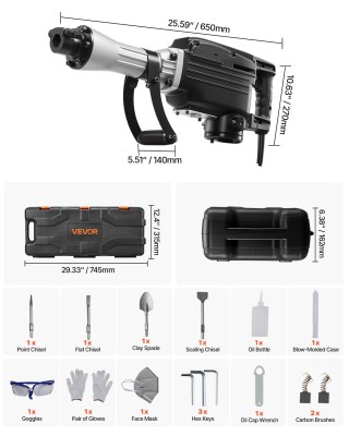 VEVOR Ισχυρό Ηλεκτρικό Σκαπτικό Σφυρί 2800W, 45 J, 1200 BPM, Διαστά... VEVOR Ισχυρό Ηλεκτρικό Σκαπτικό Σφυρί 2800W, 45 J, 1200 BPM, Διαστά...