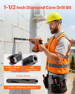 VEVOR Διαμαντοτρύπανο Κορωνάς 38mm, Διάτρηση 241mm, Εσωτερικό Σπείρ... VEVOR Διαμαντοτρύπανο Κορωνάς 38mm, Διάτρηση 241mm, Εσωτερικό Σπείρ...