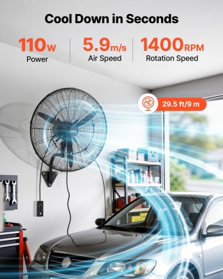 VEVOR Επιτοίχιος Ανεμιστήρας 610 mm με Περιστροφή και Ψεκασμό, IP44... VEVOR Επιτοίχιος Ανεμιστήρας 610 mm με Περιστροφή και Ψεκασμό, IP44...